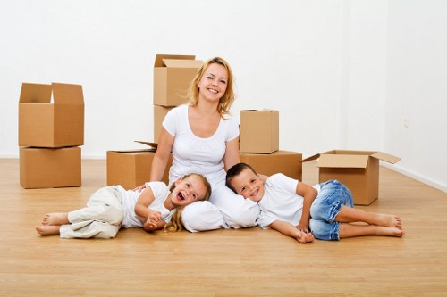Professional moving van loading boxes in Battersea